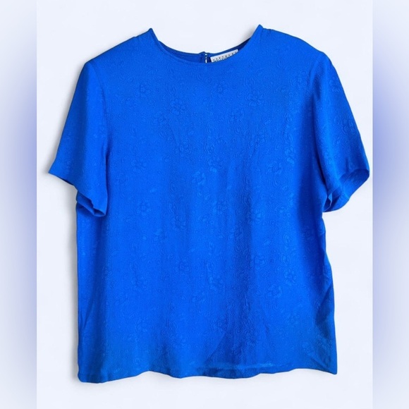 80s Vintage Northern Traditions Womens Blue 100% Silk Floral Flowy Top Small - Picture 1 of 10
